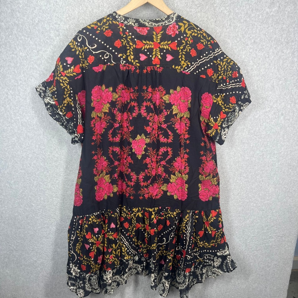 Free People Floral Mini Dress Womens L Black Pink Boho Mixed Print V-Neck EUC - Picture 3 of 11